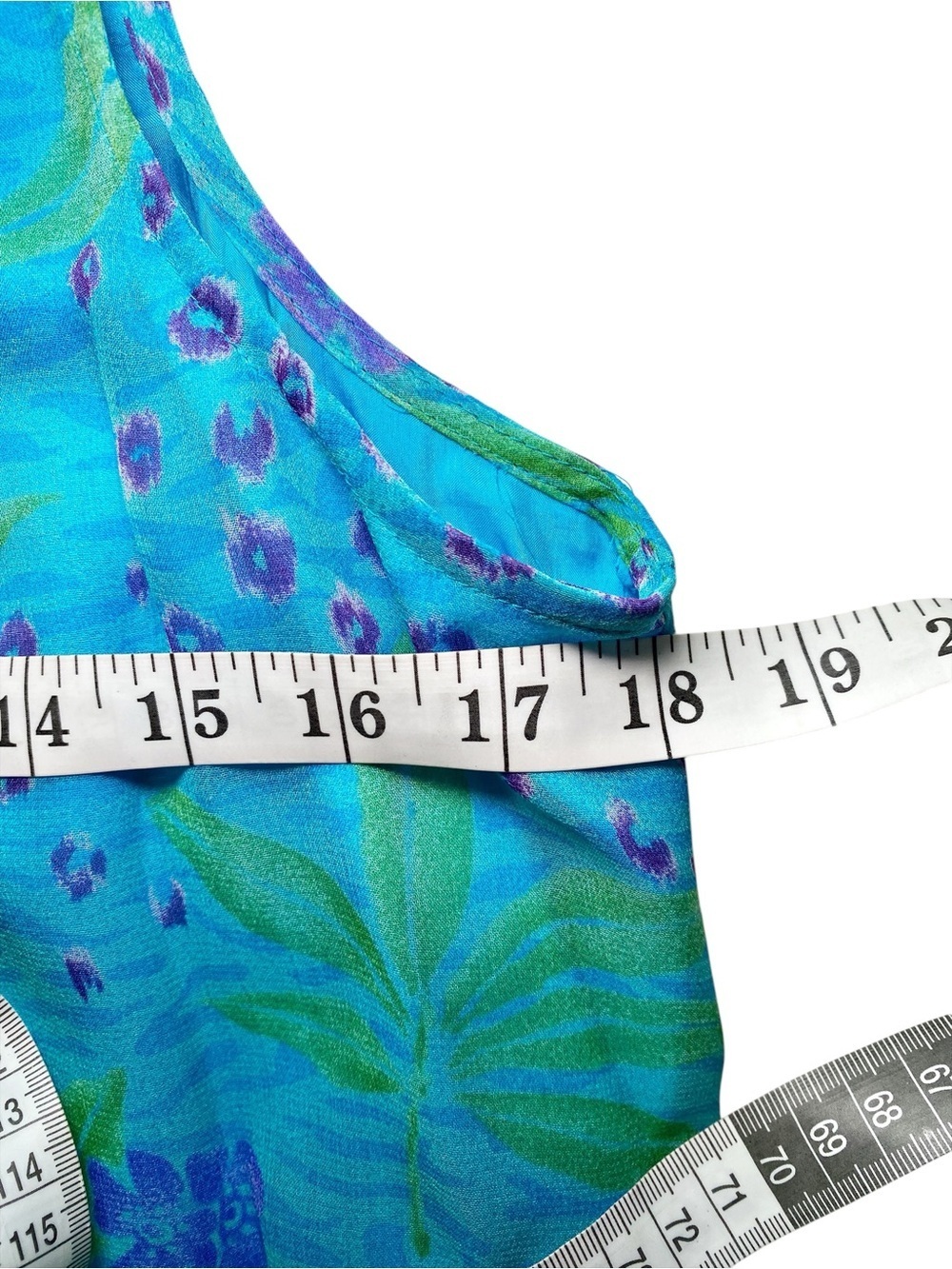 Robbie Bee Vintage 100% Silk Floral Shift Dress Bright Blue -Y2K Retro - Picture 9 of 14